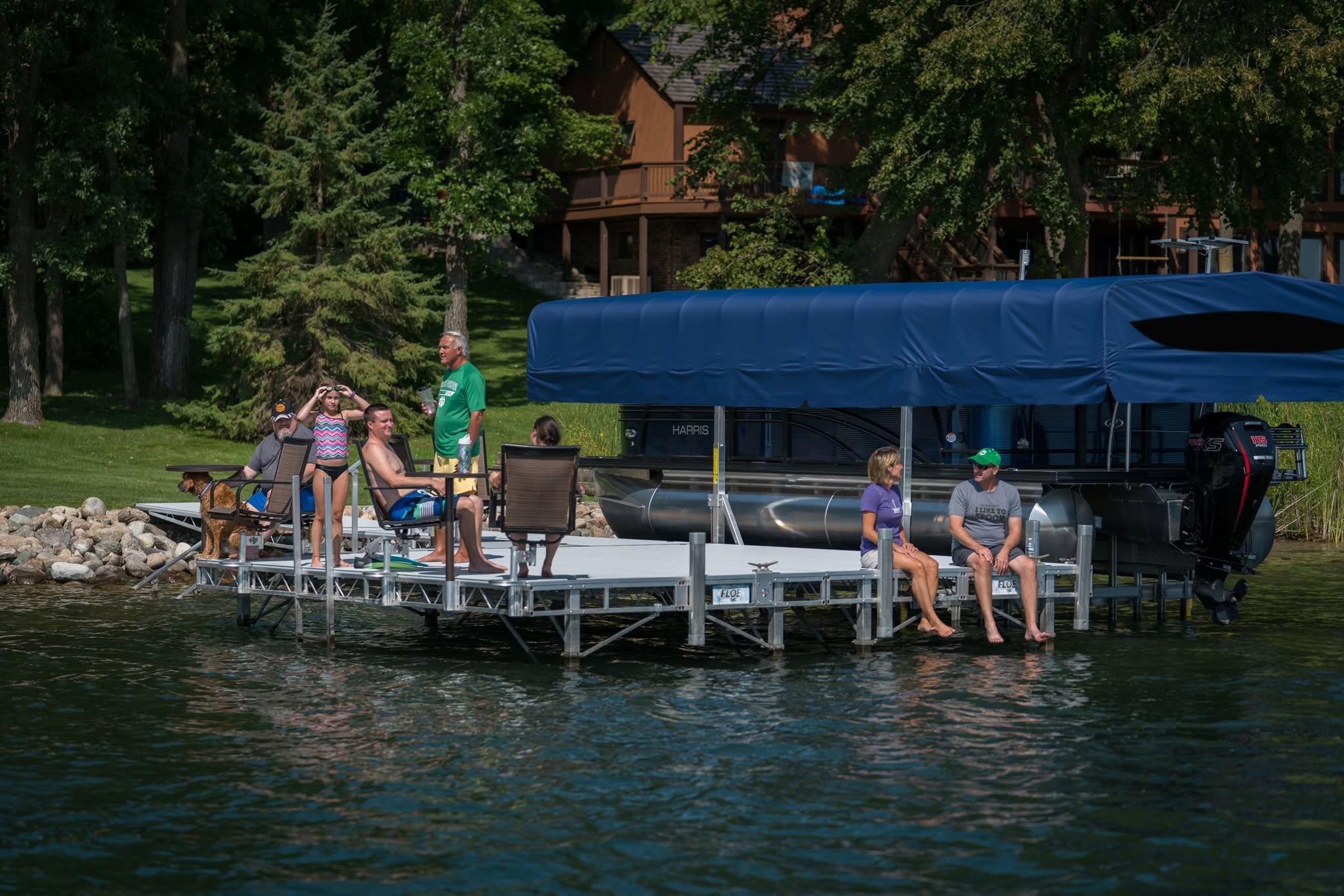 FLOE dock setup with seating and waterfront accessories